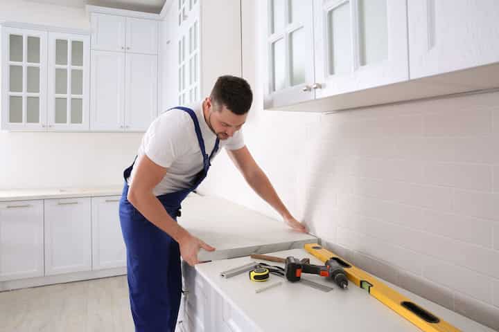 A kitchen countertop made of a durable and stain-resistant material, designed for easy maintenance in Spring