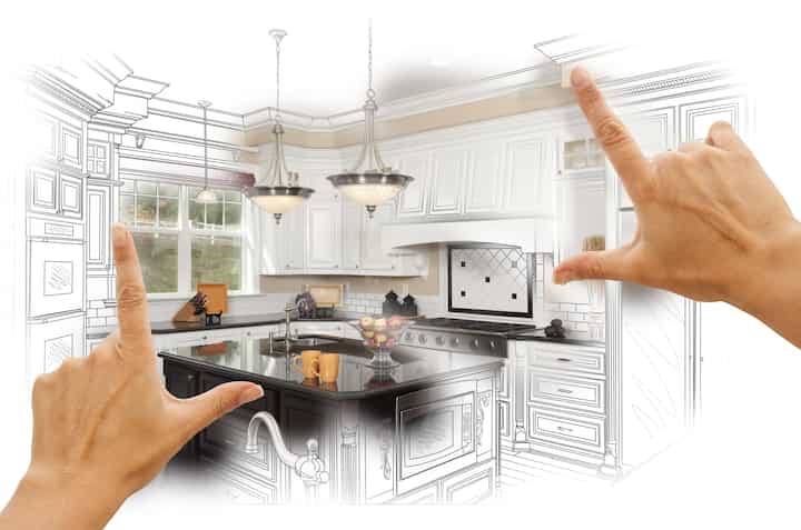 A kitchen renovation design with an open floor plan, featuring a large island and modern appliances in Spring